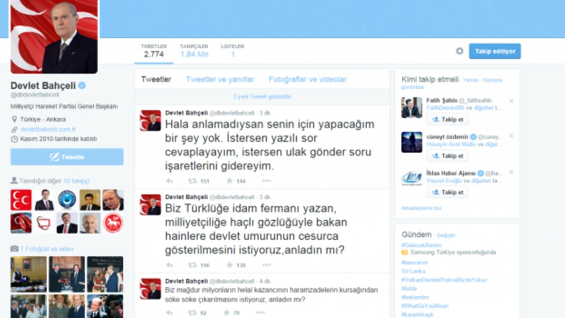 Bahçeli attığı tweetlerle bombaladı