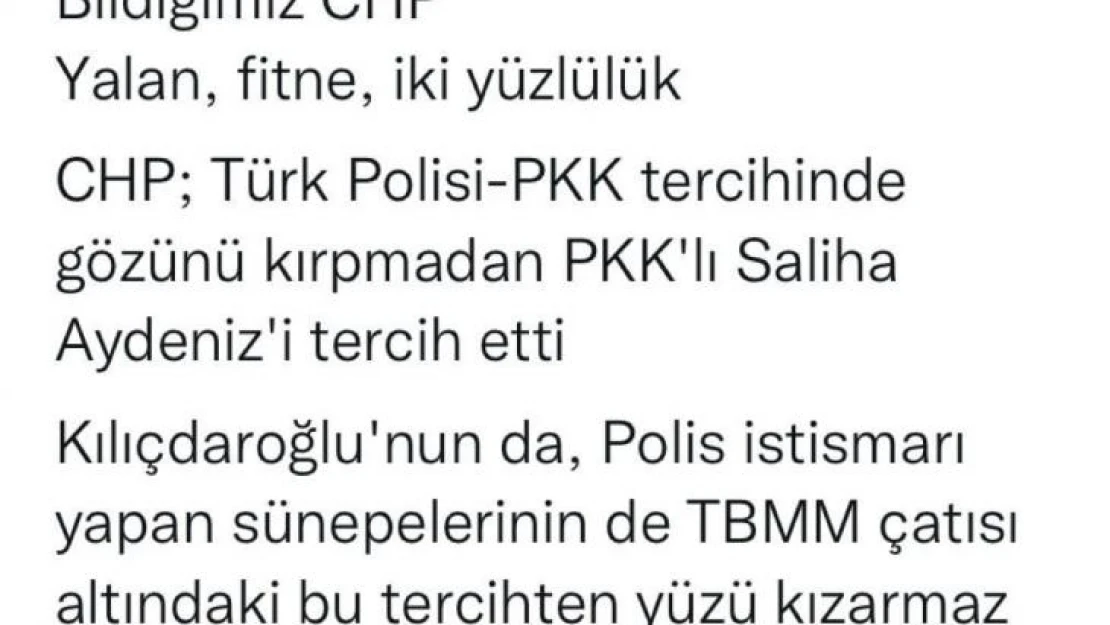 Bakan Soylu: 'CHP Türk Polisi-PKK tercihinde gözünü kırpmadan PKK'lı Saliha Aydeniz'i tercih etti'