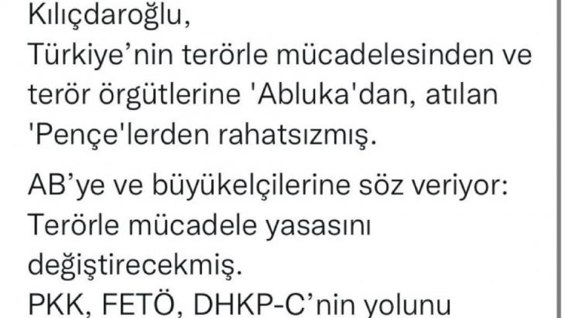 Bakan Soylu: 'Kılıçdaroğlu, Türkiye'nin terörle mücadelesinden ve terör örgütlerine 'Abluka'dan, atılan 'Pençe'lerden rahatsızmış'