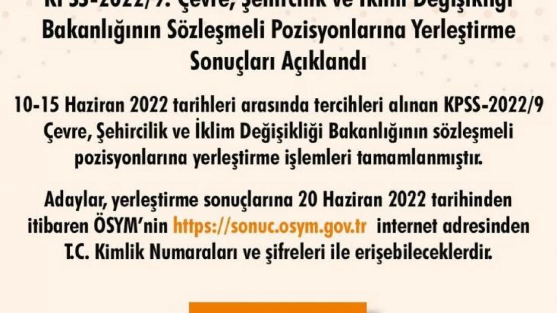 Çevre, Şehircilik ve İklim Değişikliği Bakanlığının personel alımı sonuçları açıklandı