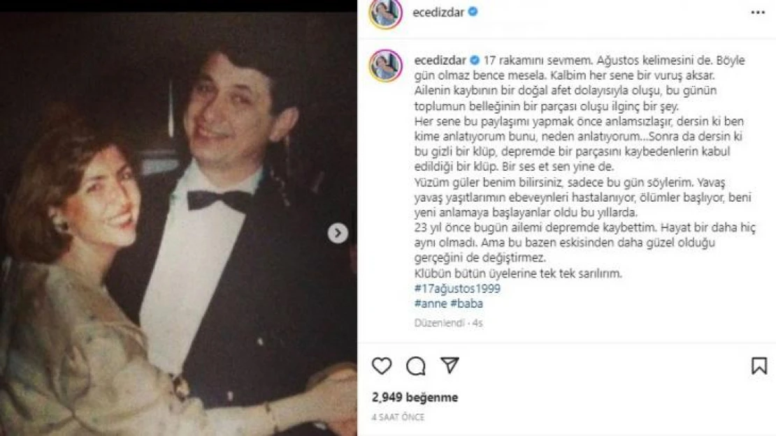 Depremde anne ve babasını kaybeden ünlü oyuncudan duygulandıran paylaşım