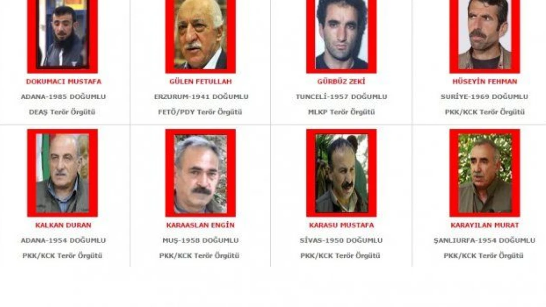 İçişleri Bakanlığı terörist listesinde Gülen ve Karayılan aynı sayfada