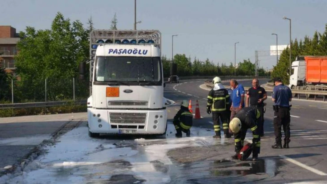 LPG yüklü kamyonun balatasında yangın çıktı, facia son anda önlendi