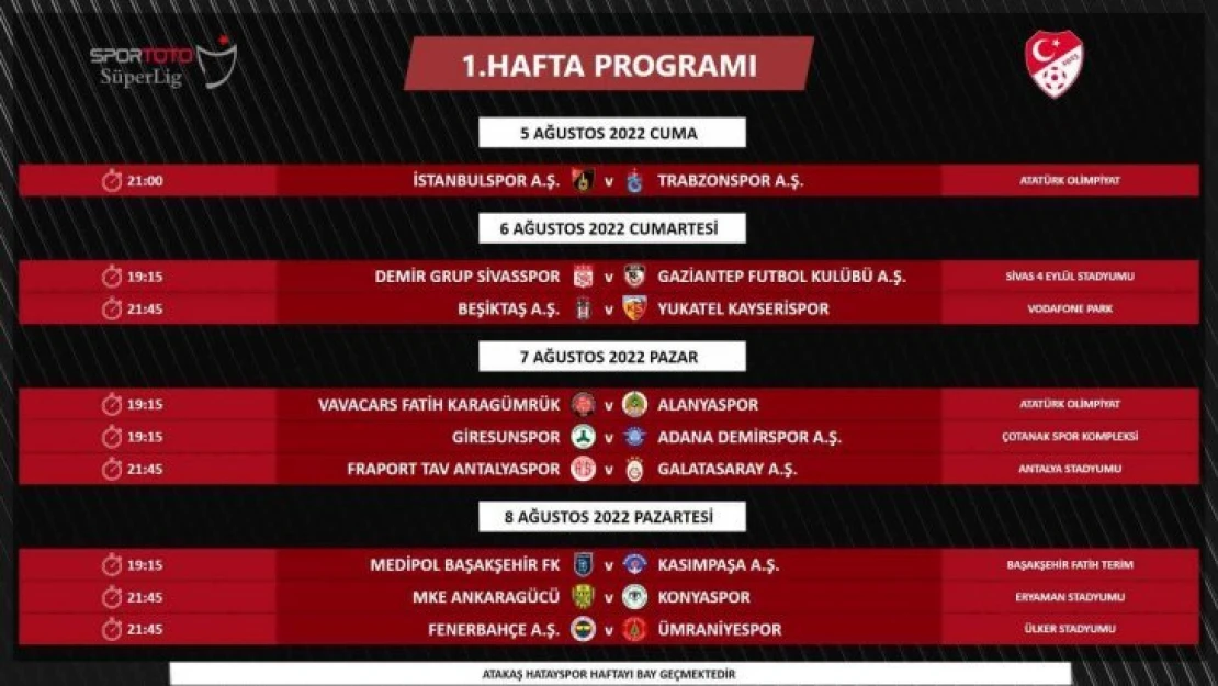 Süper Lig'in ilk 2 hafta programı değişti