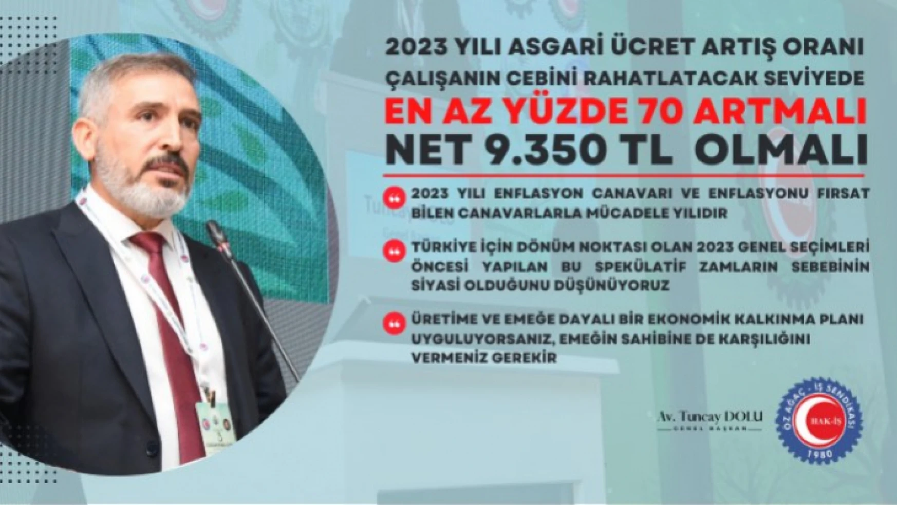 O sendikadan  'Asgari ücret en az 9 bin 350 lira olsun' talebi