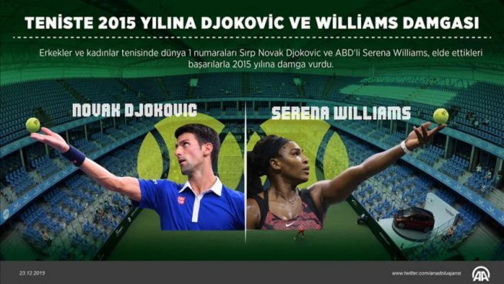 Teniste 2015 yılına Djokovic ve Williams damgası
