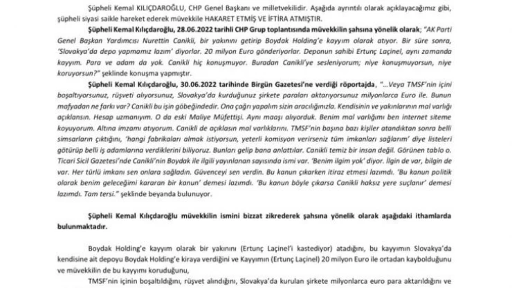 AK Parti Genel Başkan Yardımcısı Canikli'den Kılıçdaroğlu hakkında suç duyurusu
