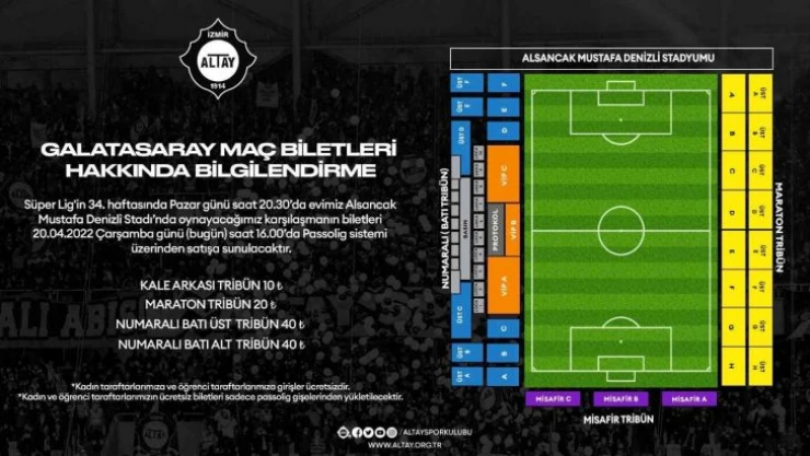 Altay - Galatasaray maçının biletleri satışta