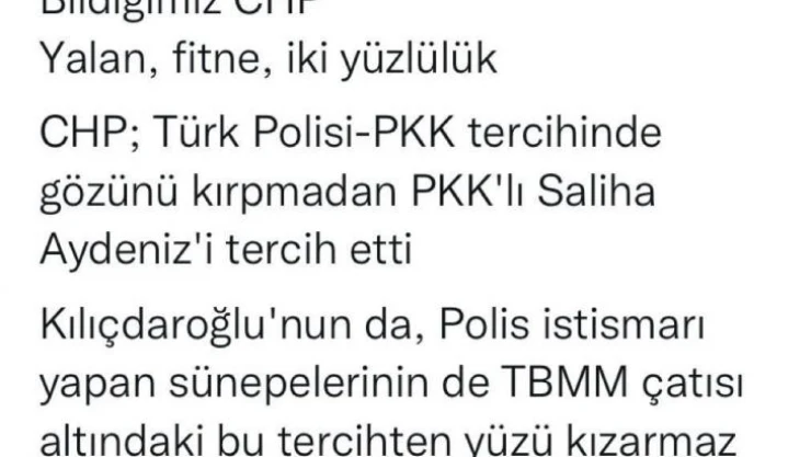 Bakan Soylu: 'CHP Türk Polisi-PKK tercihinde gözünü kırpmadan PKK'lı Saliha Aydeniz'i tercih etti'