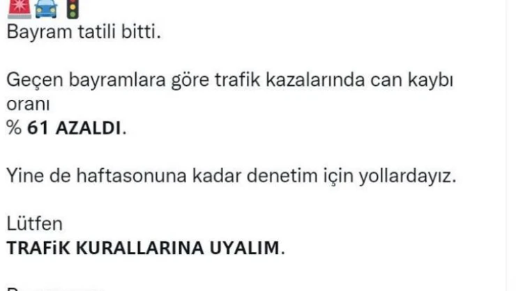 Bakan Soylu: 'Geçen bayramlara göre trafik kazalarında can kaybı oranı yüzde 61 azaldı'