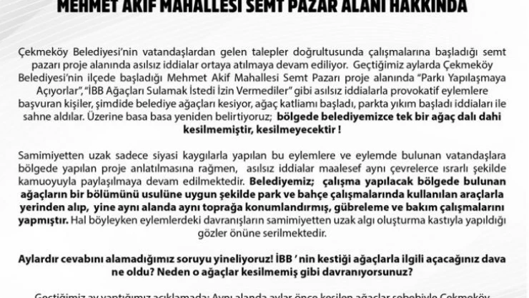 Çekmeköy Belediyesinden 'ağaçlar kesiliyor' iddialarına yalanlama