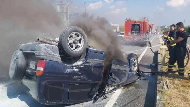 Devrilen cip alev aldı: 1 yaralı
