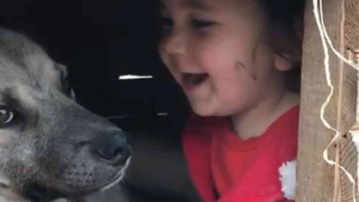 Erzurum'da küçük çocuğun köpek sevgisi görenleri gülümsetti