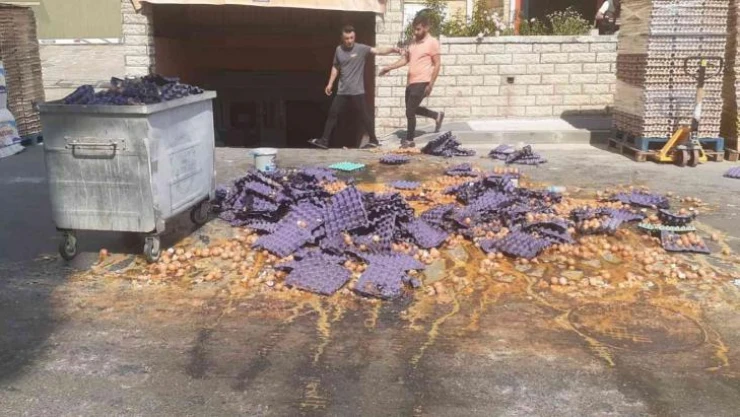 Maltepe'de palet devrildi, binlerce yumurta yola düşüp kırıldı