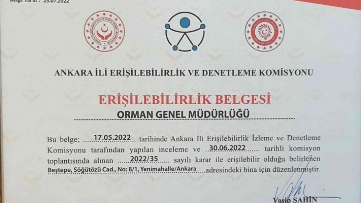 Orman Genel Müdürlüğü 'Erişilebilirlik Belgesi' aldı
