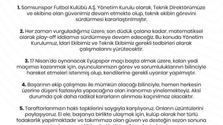 Samsunspor, Fuat Çapa ile 'devam' dedi