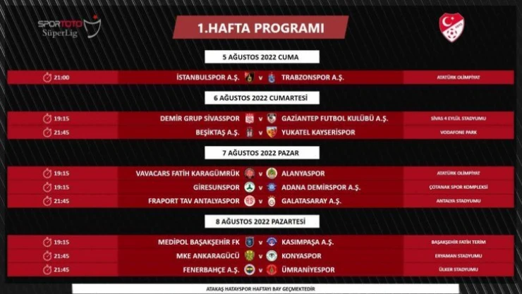 Süper Lig'in ilk 2 hafta programı değişti