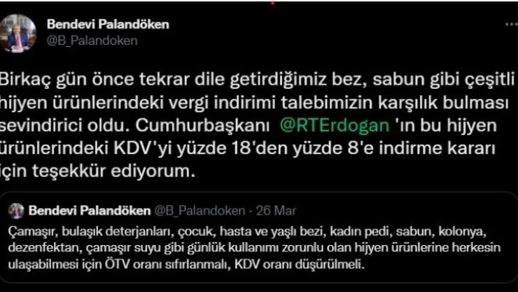 TESK Başkanı Palandöken: 'Hijyen ürünlerindeki vergi indirimi talebimizin karşılık bulması sevindirici oldu'